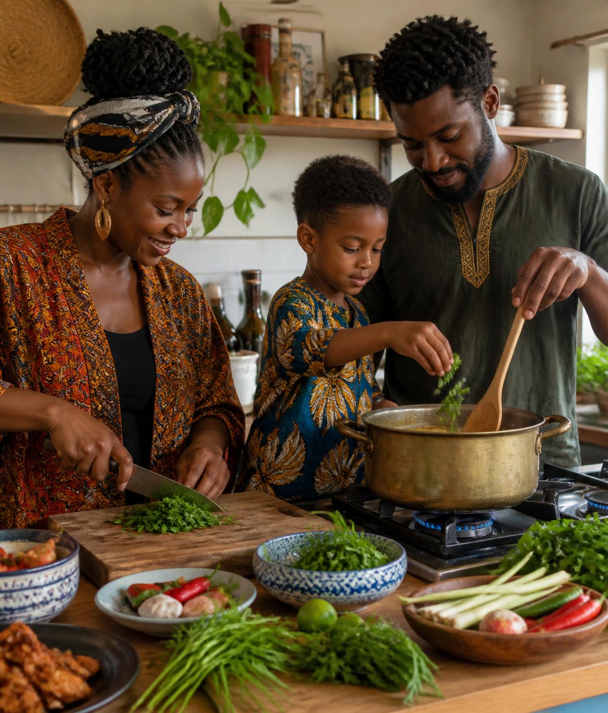 Our family cooking together, blending Nigerian and Thai flavors
